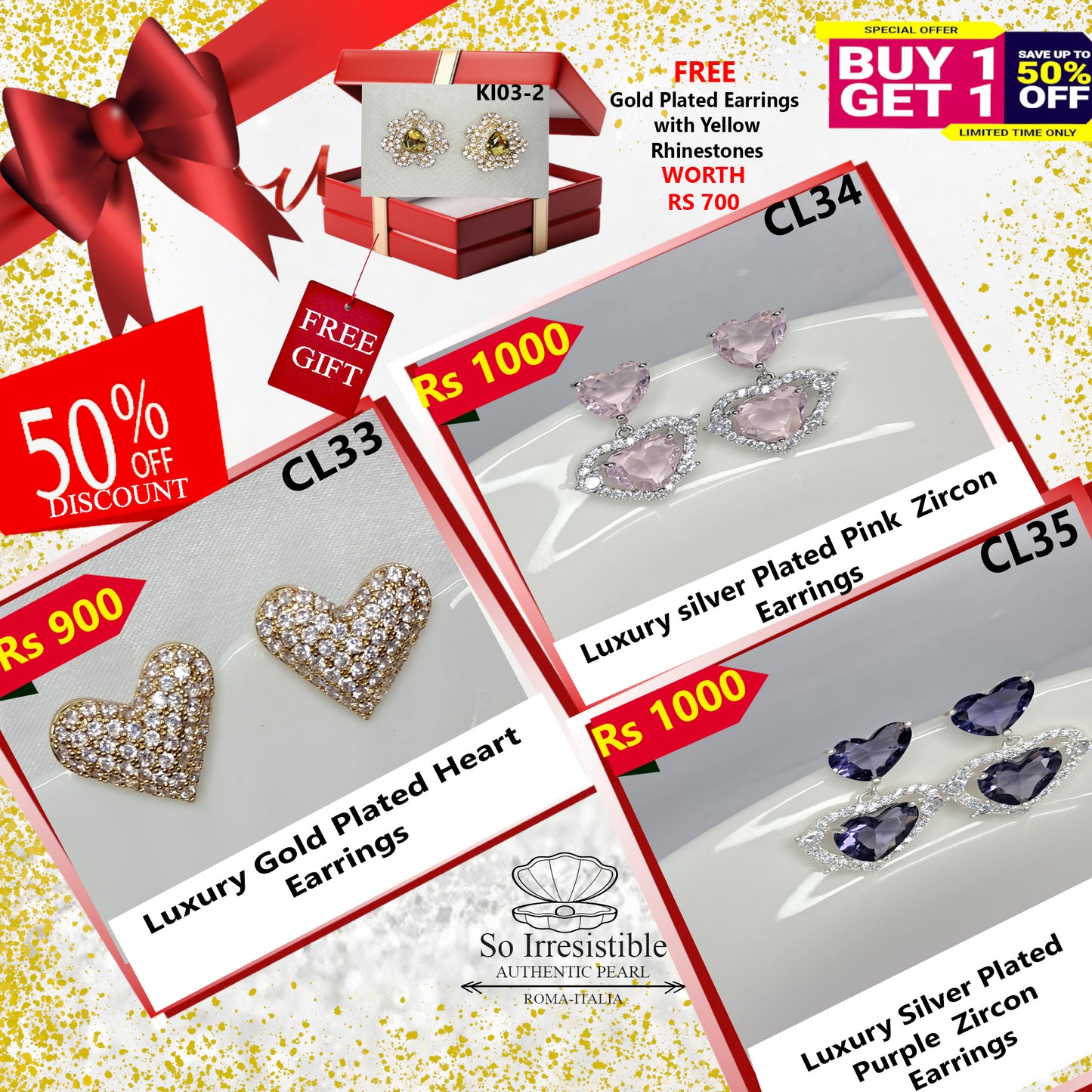 Luxury Plated Heart Collection - Gold, Pink & Purple Zircon Drop Earrings