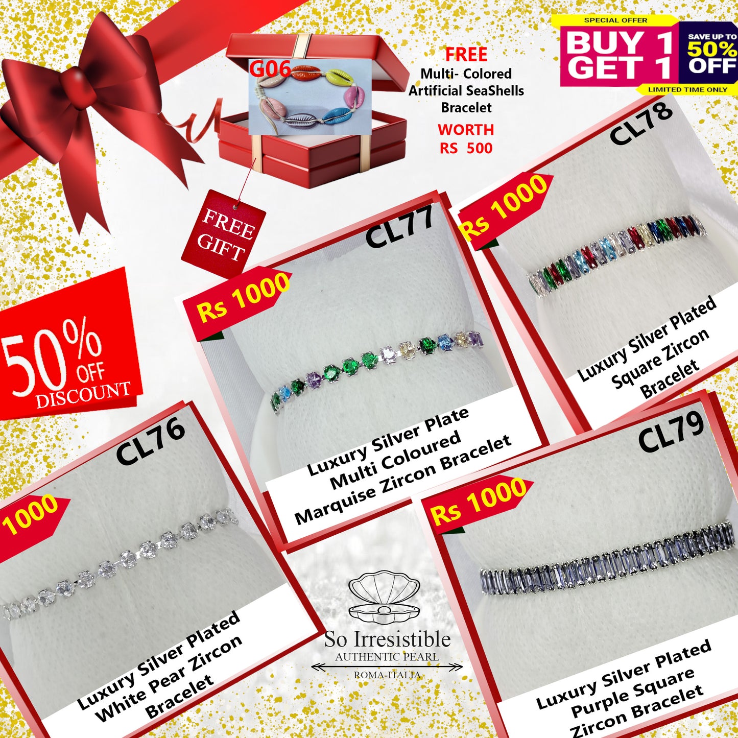 Luxury Silver Plated Bracelet Collection - White Pear, Multi-Color & Purple Square Zircon