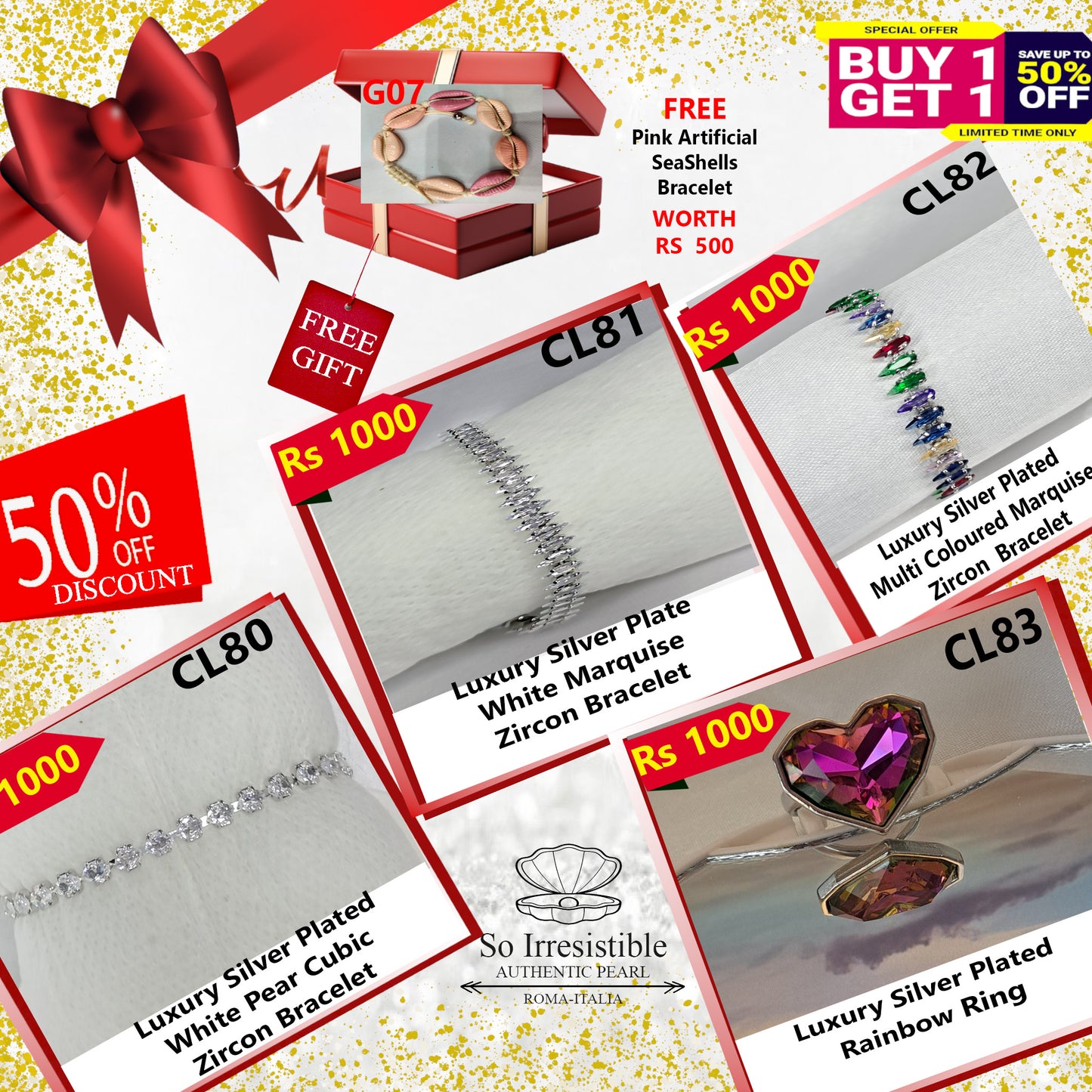 Luxury Silver Plated Collection - Zircon Bracelets & Rainbow Heart Ring