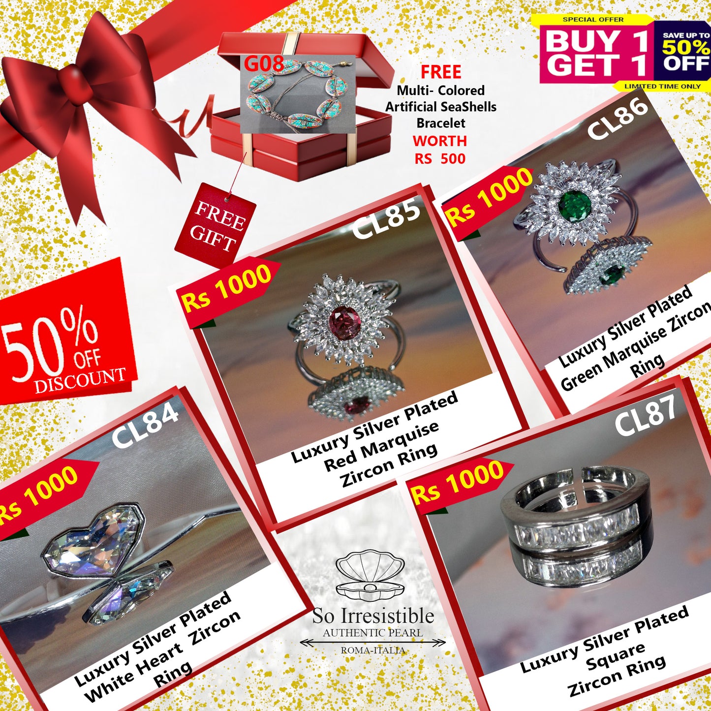 Luxury Silver Plated Ring Collection - Heart, Marquise & Square Zircon Designs