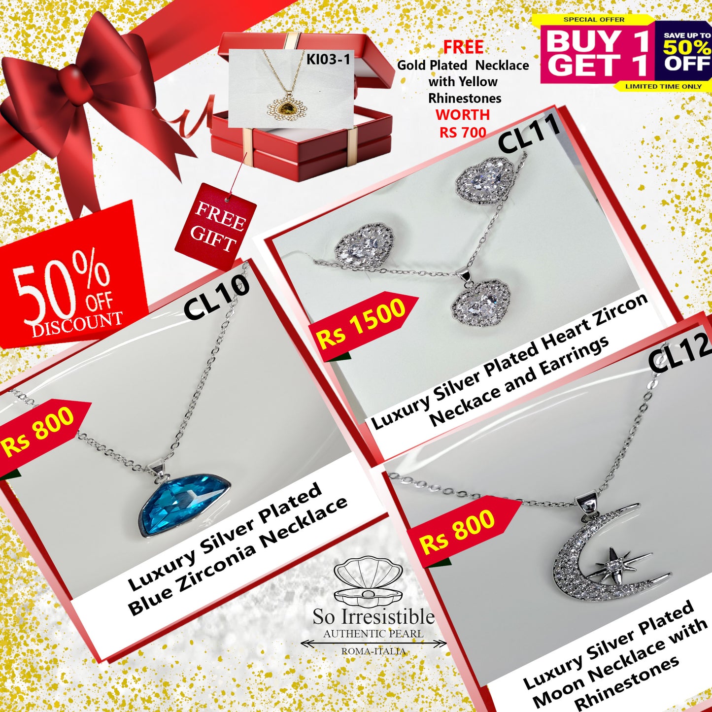 Luxury Silver Plated Collection - Blue Zirconia, Heart Zircon & Moon Rhinestone Necklaces