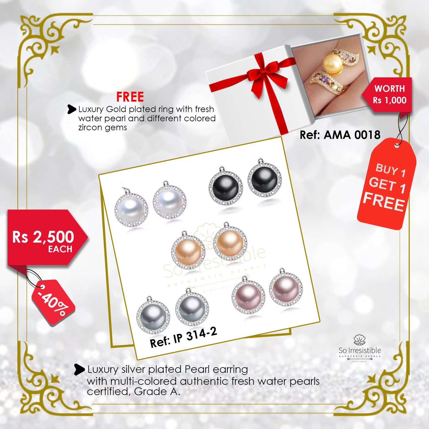 IP 314-2 Luxury silver plated pearl earring