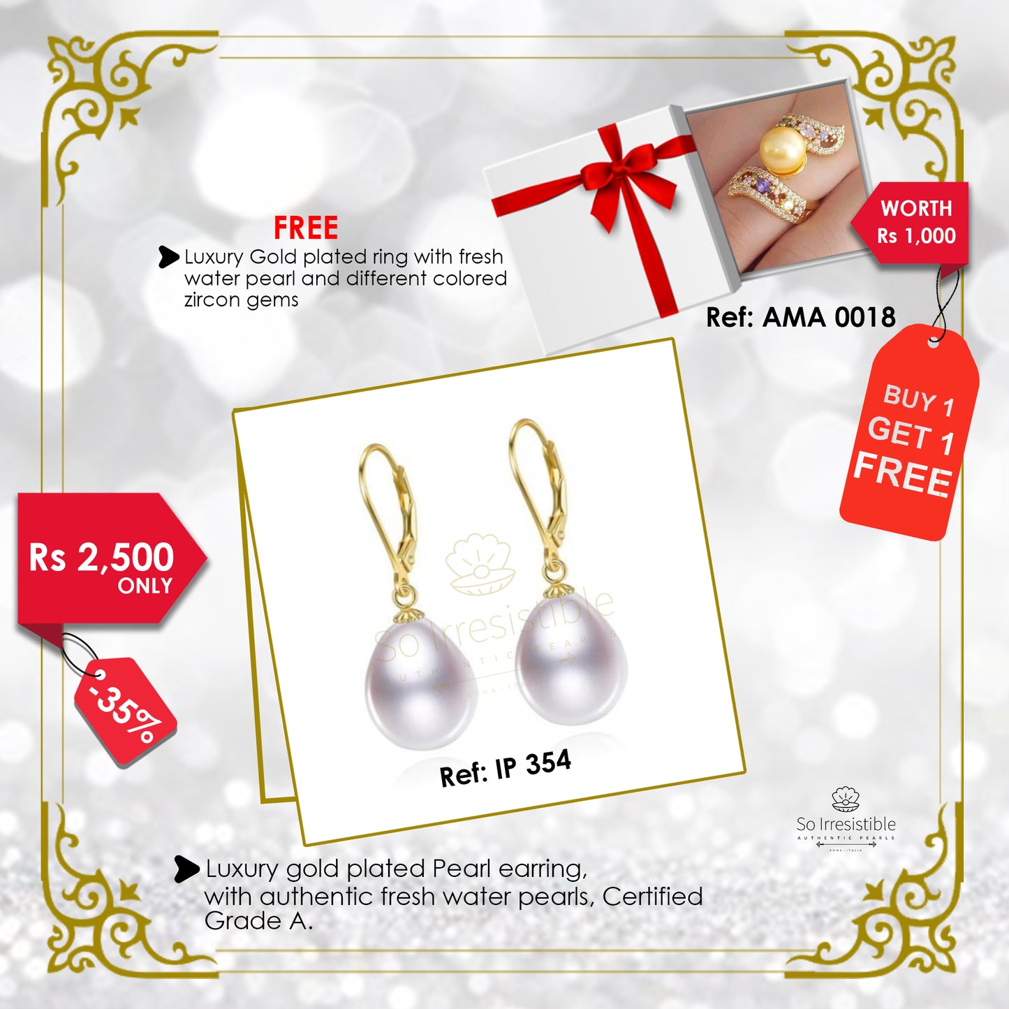 IP 354 - Luxury gold plated lever back earring