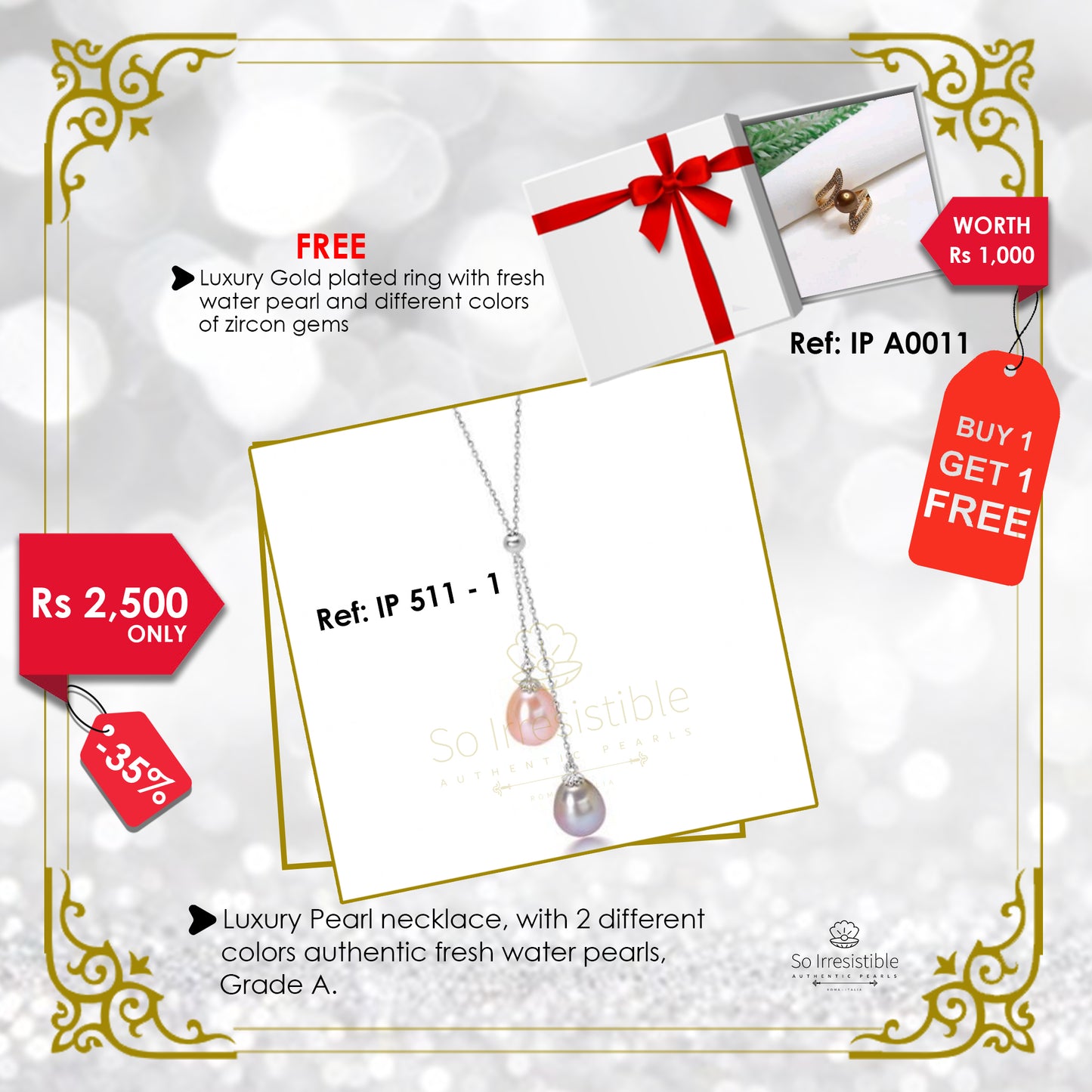 IP 511 - 1 - Luxury Pearl silver necklace