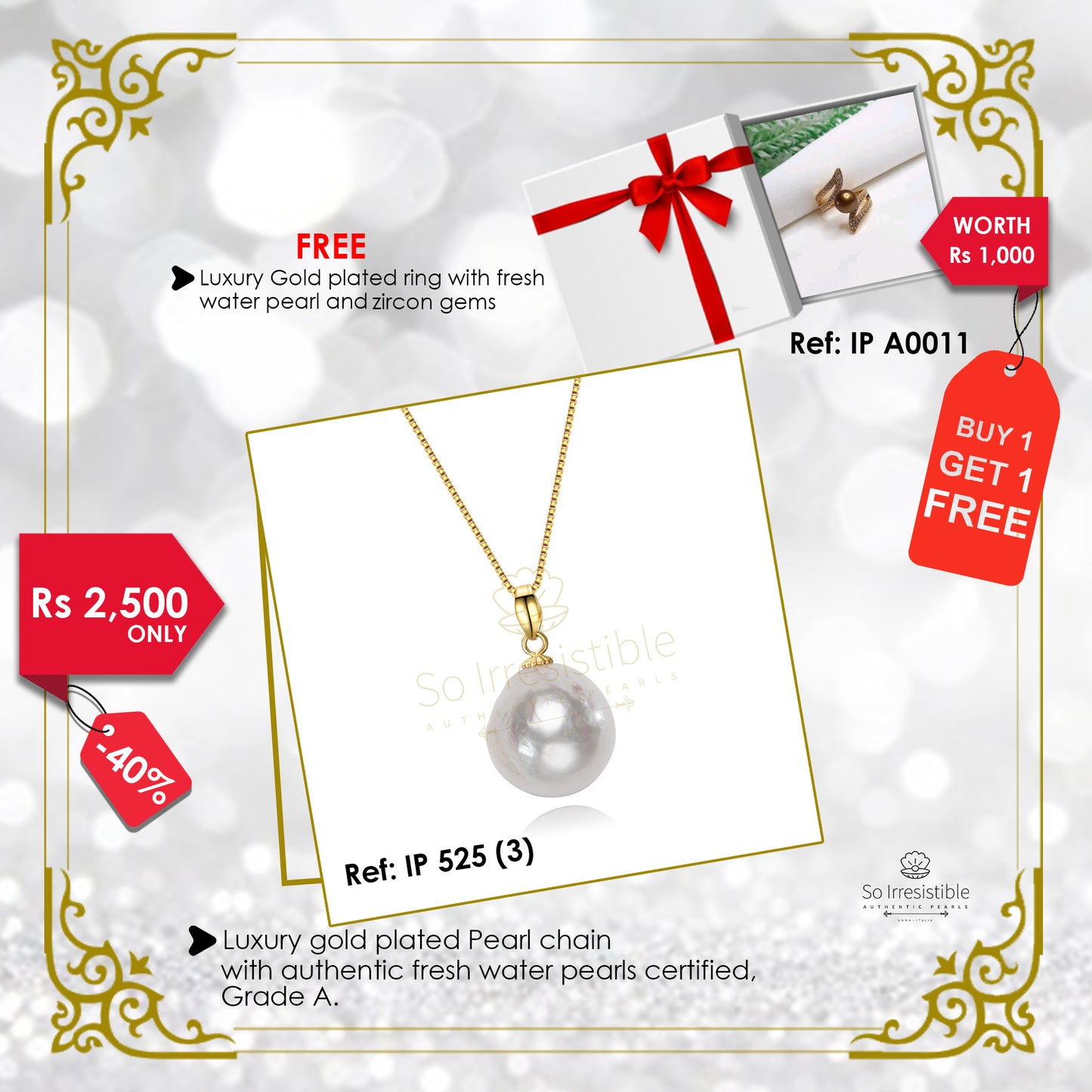 IP 525 (3) Luxury gold plated pearl chain