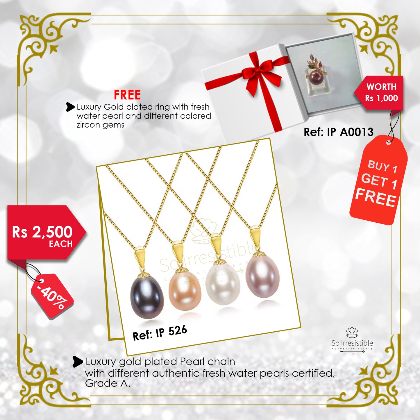 IP 526 Luxury gold plated pearl chain