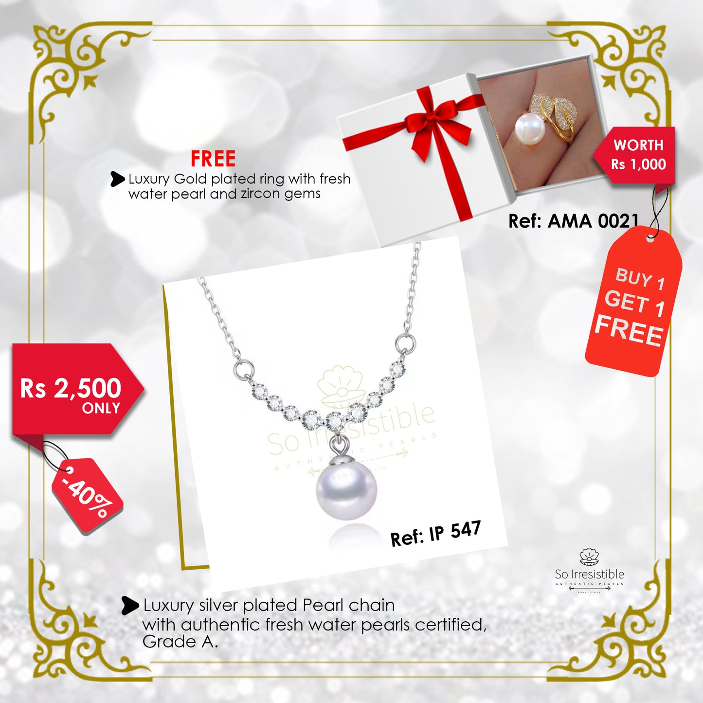 IP 547 - Luxury silver plated pearl chain