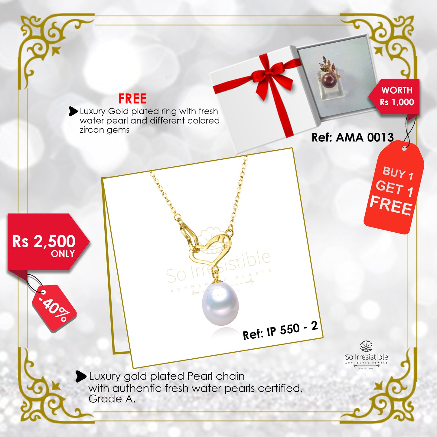 IP 550-2 - Luxury gold plated pearl chain