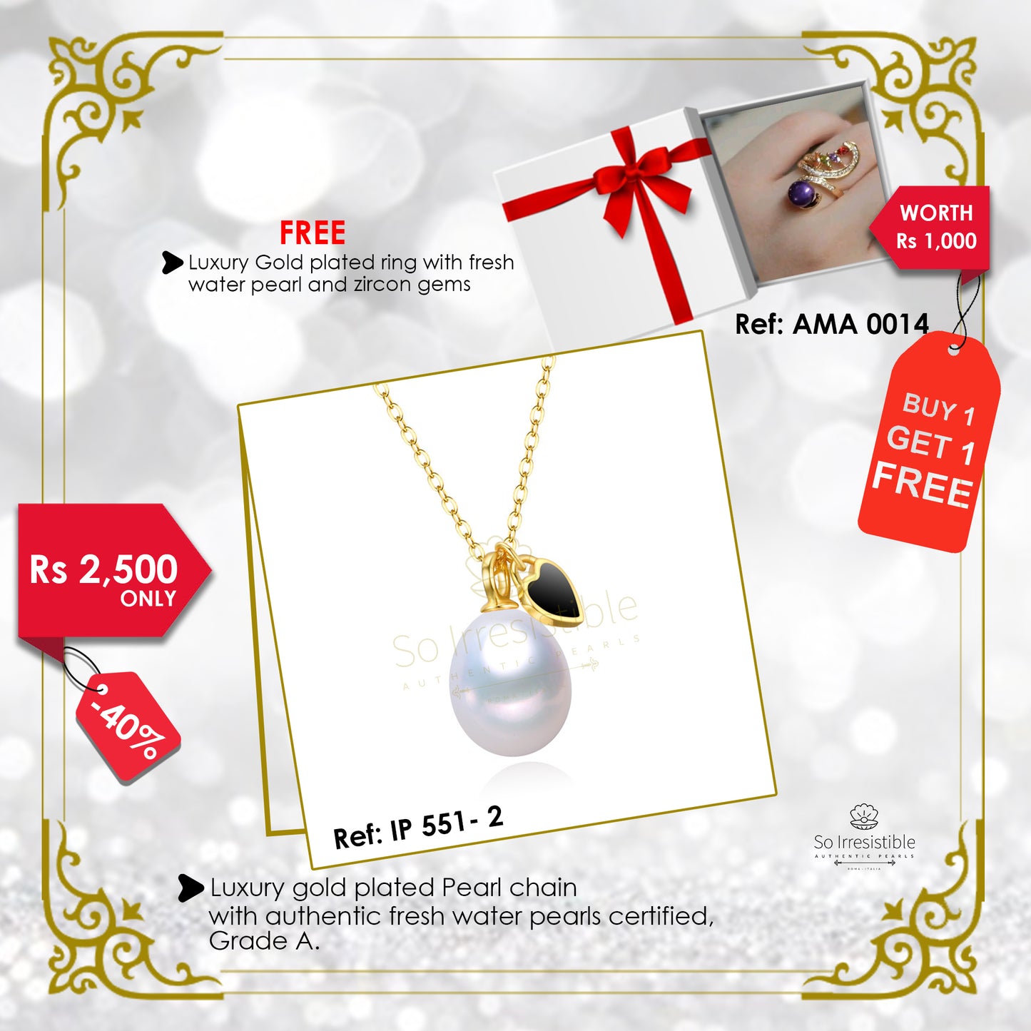 IP 551-2 - Luxury gold plated pearl chain