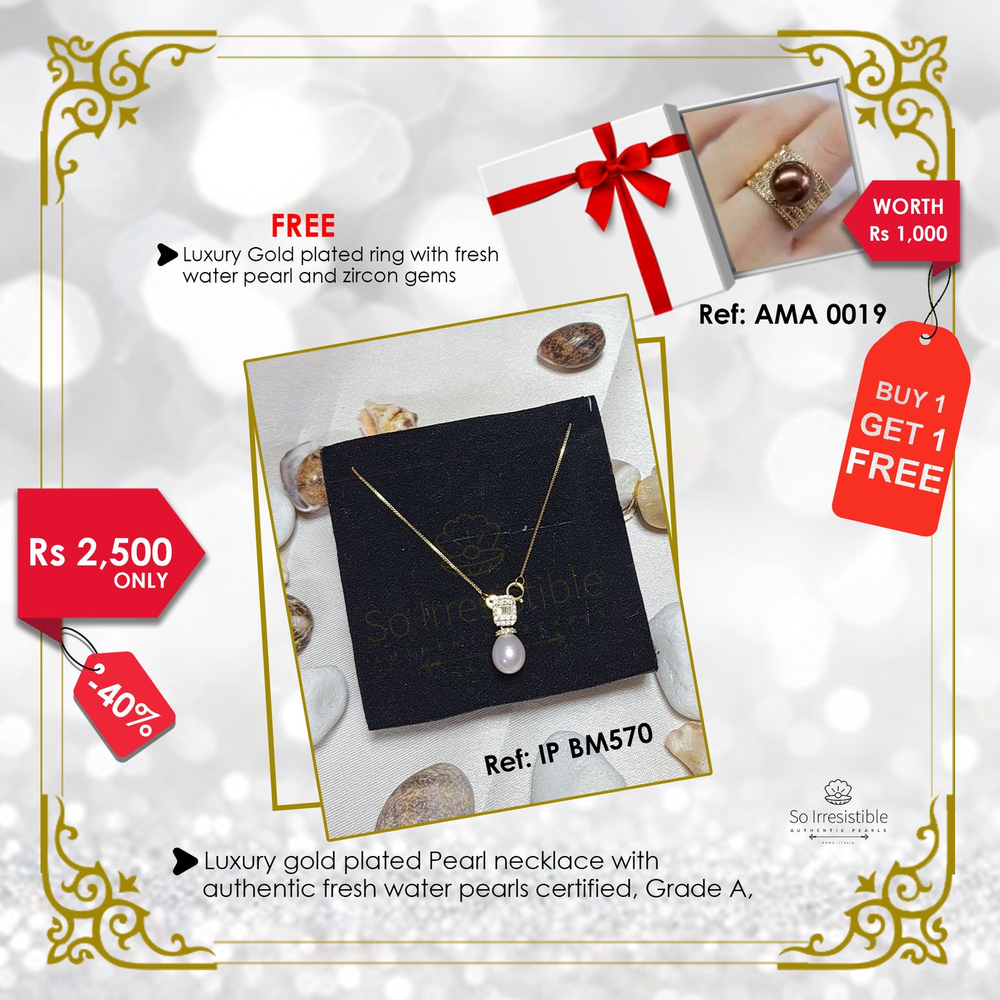 IP BM570 - Luxury gold plated pearl necklace