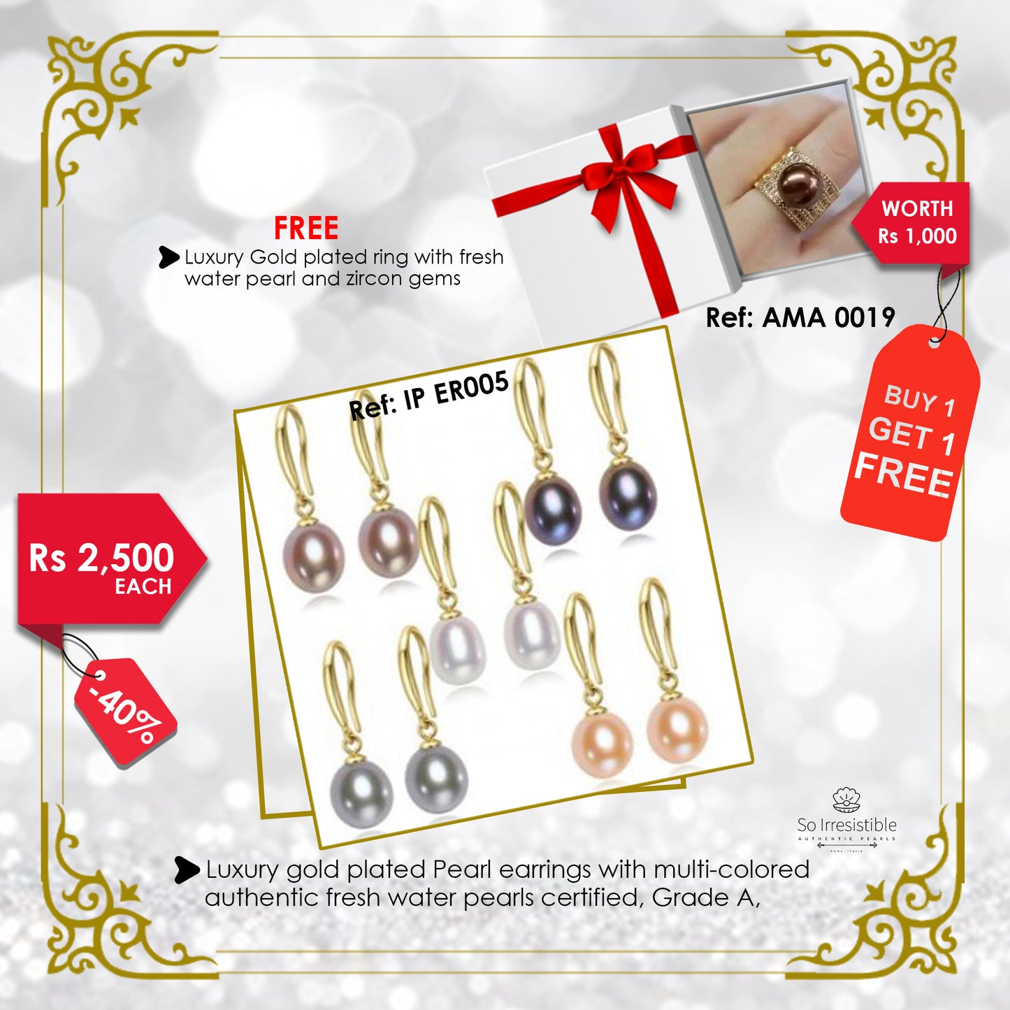 IP ER005 - Luxury gold plated pearl earrings
