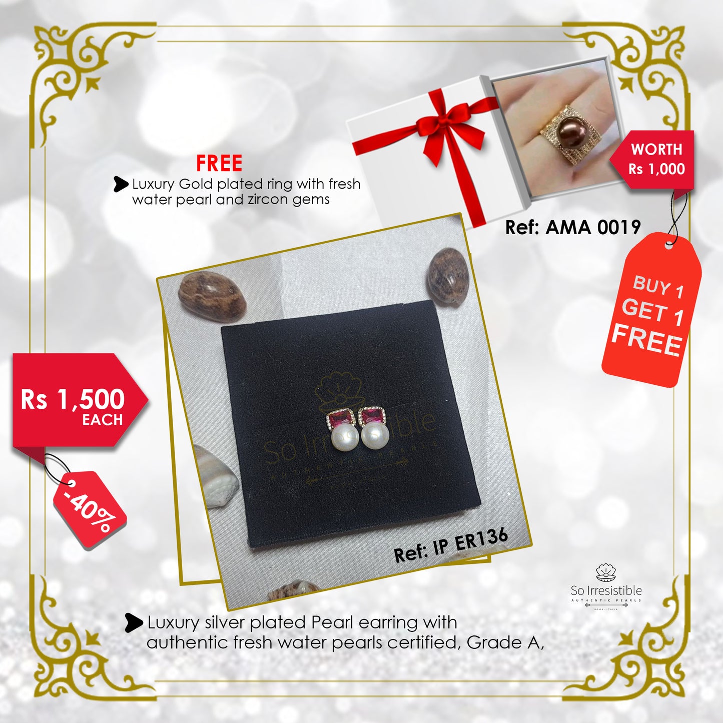 IP ER136 - Luxury silver plated pearl earring