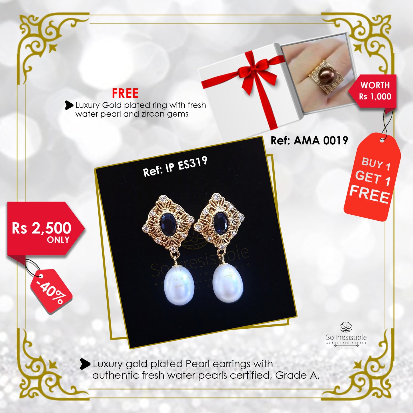 IP ES319 - Luxury gold plated pearl earrings