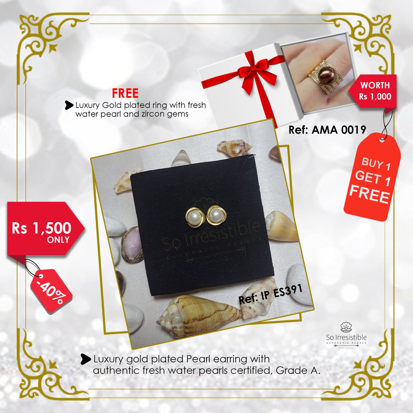 IP ES391 - Luxury plated pearl earring