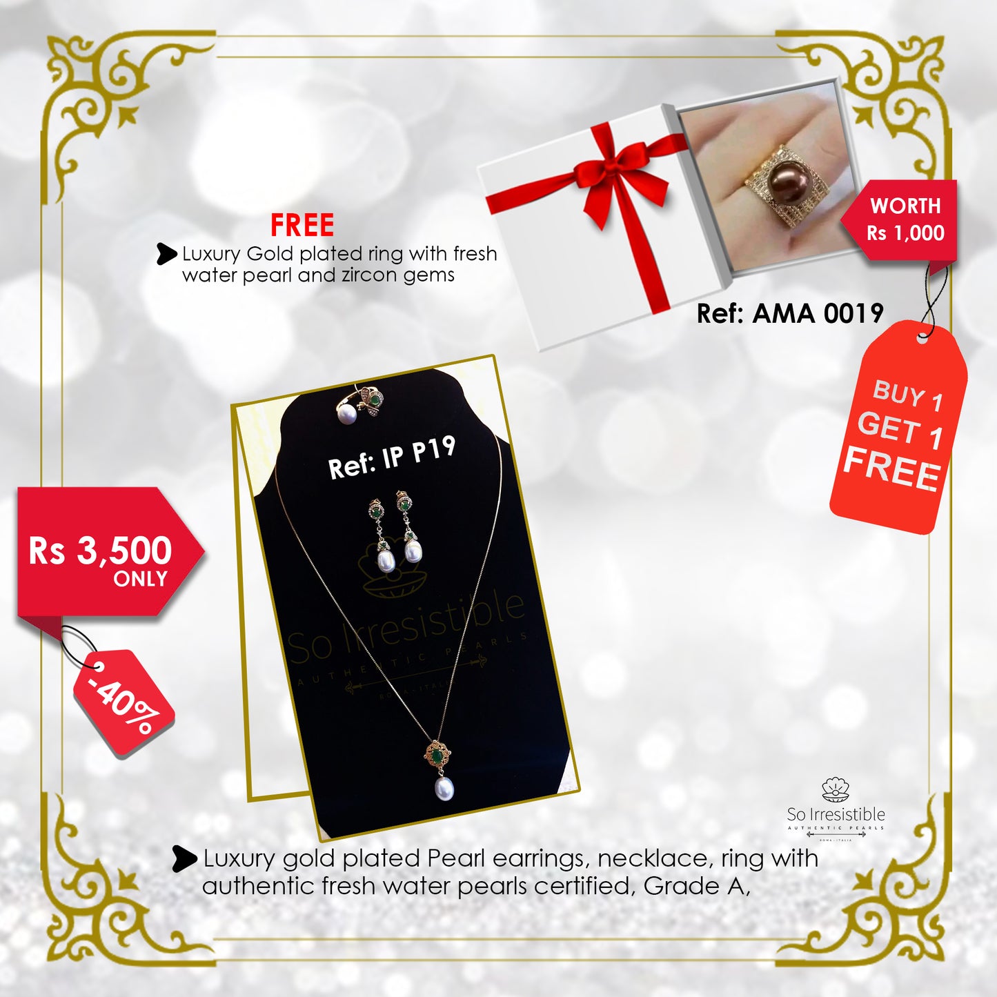 IP P19 - Luxury gold plated earrings, necklace and ring