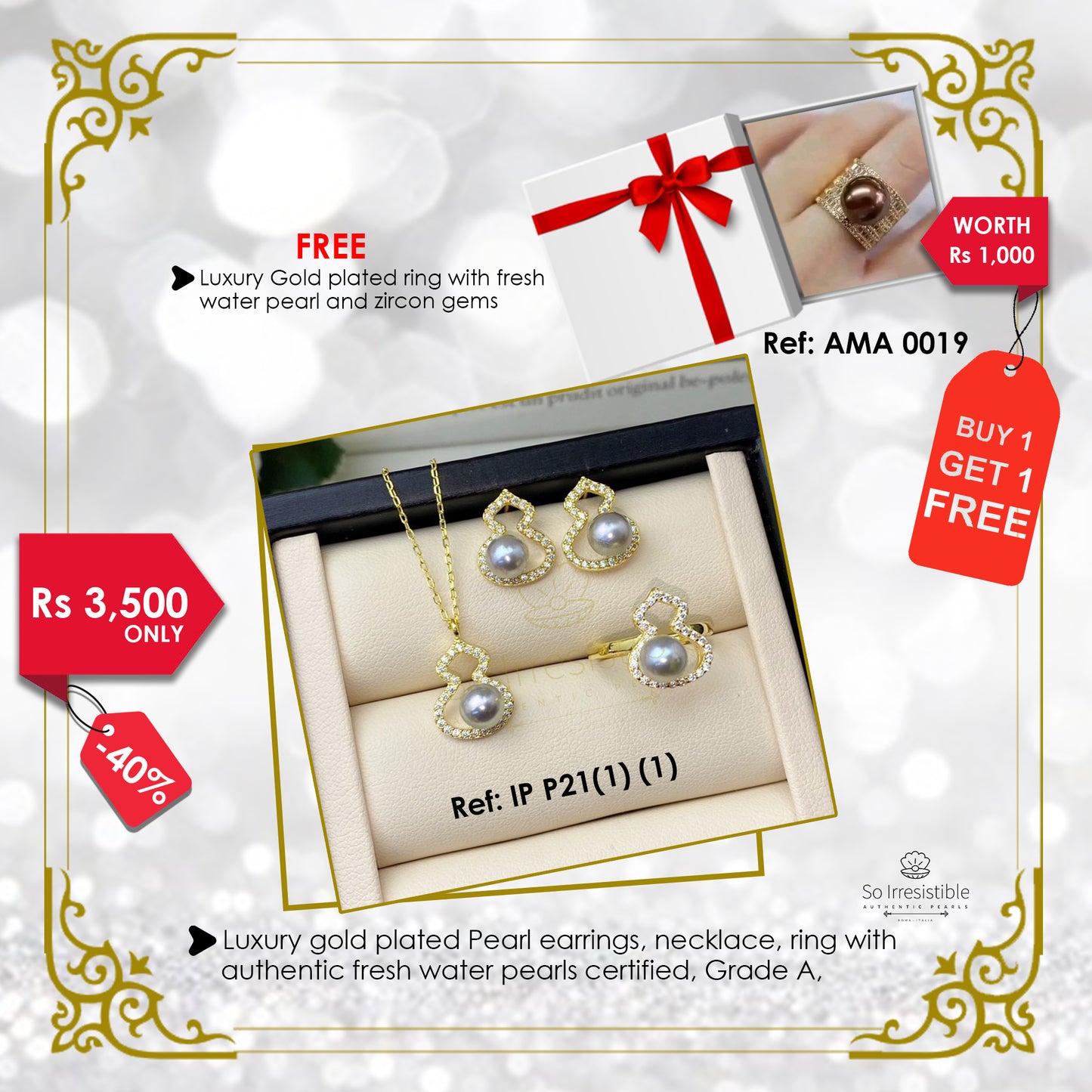 IP P21(1)(1) - Luxury gold plated pearl earring, necklace and ring