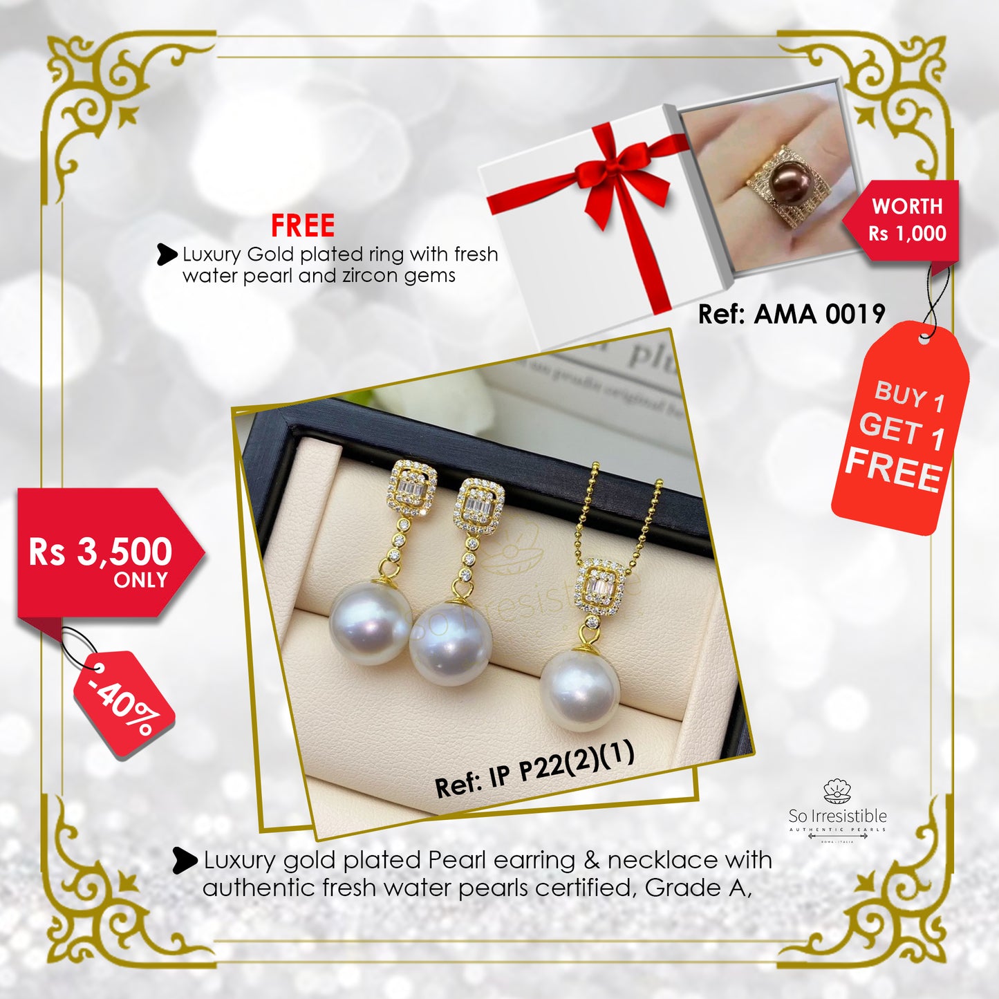 IP P22(2)(1) - Luxury gold plated pearl earring & necklace