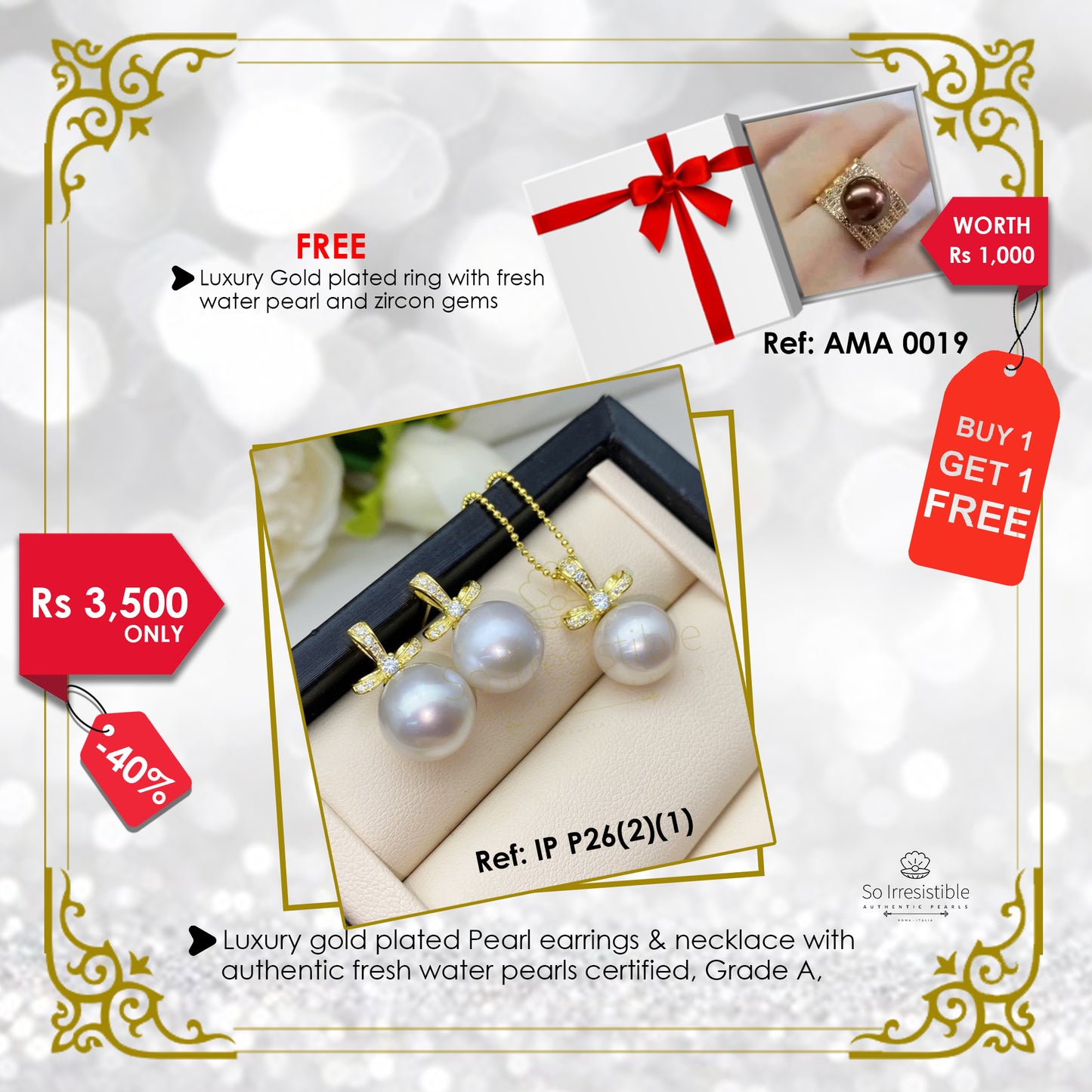 IP P26(2)(1) - Luxury gold plated pearl earring & necklace