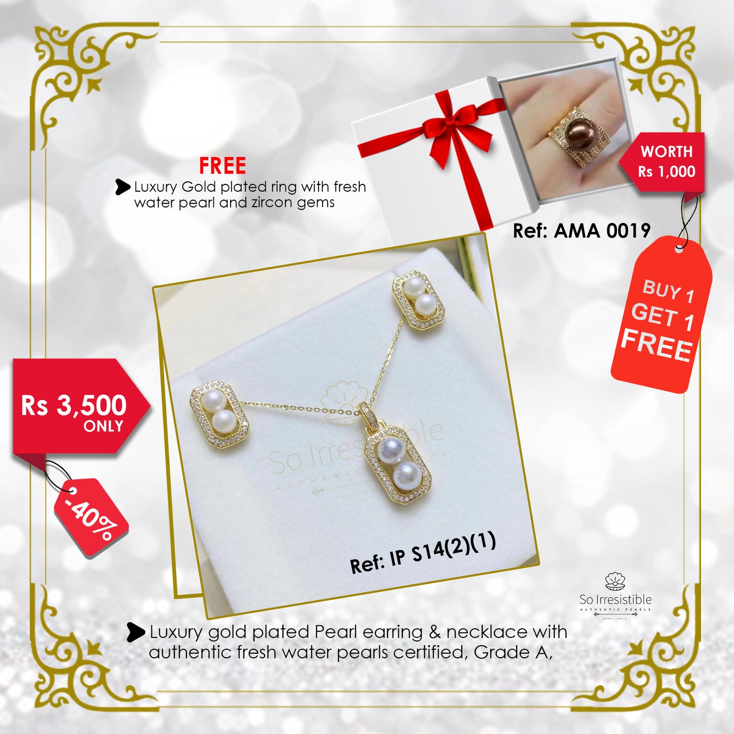 IP S14(2)(1) - Luxury gold plated pearl earring & necklace