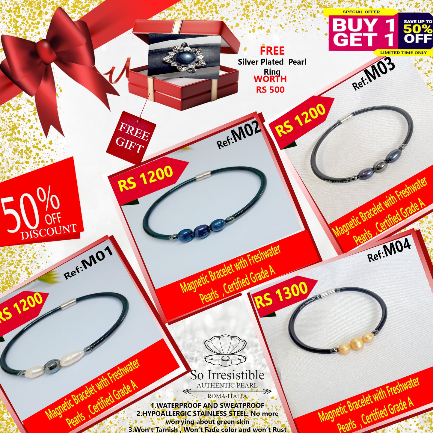 Magnetic Pearl Bracelet Collection - Freshwater Pearls with Certified Grade A Quality
