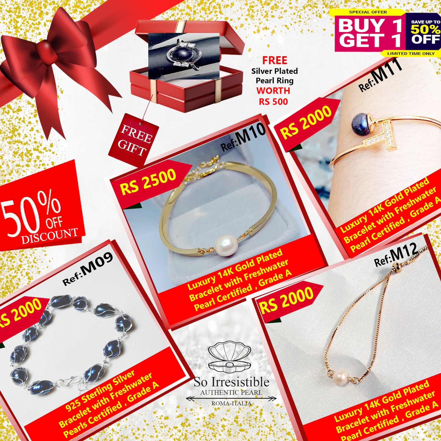 14K Gold Plated & 925 Sterling Silver with Certified Pearls