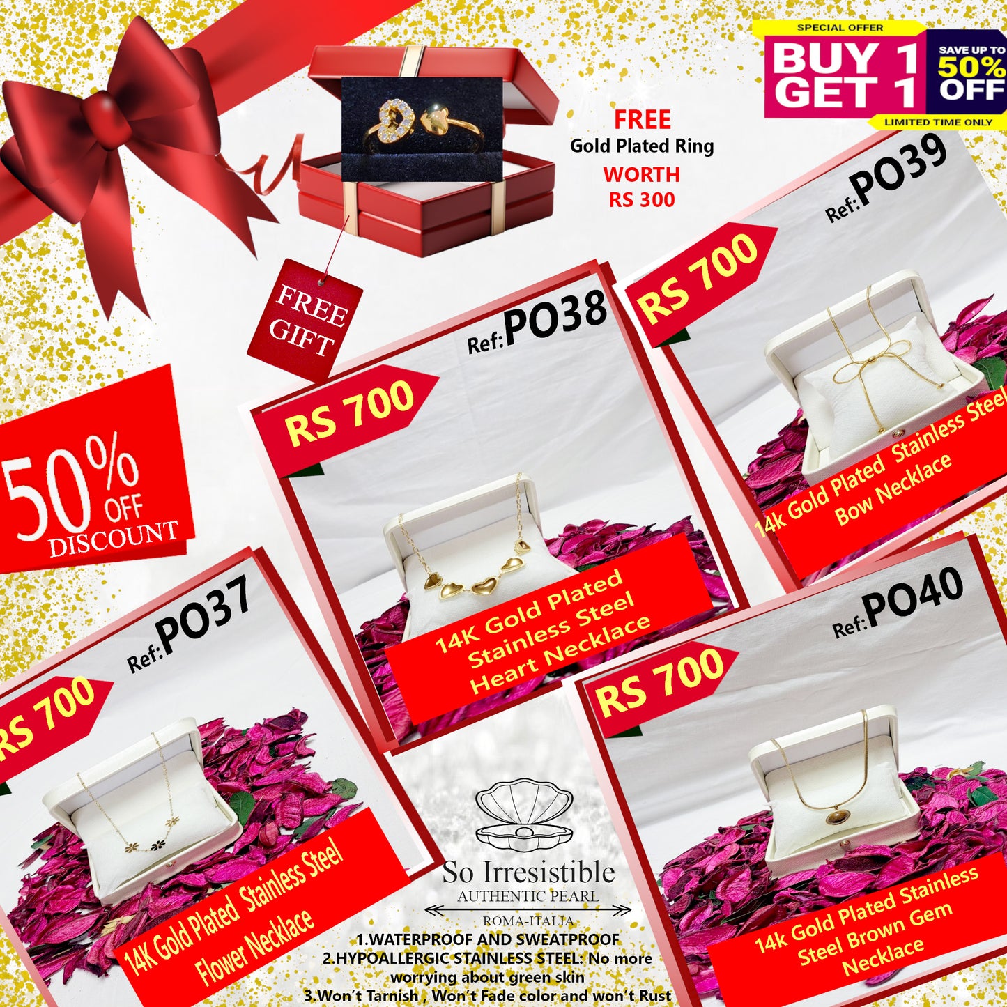 14k Gold Plated Stainless Steel Necklace Collection - Dainty Pendant Designs