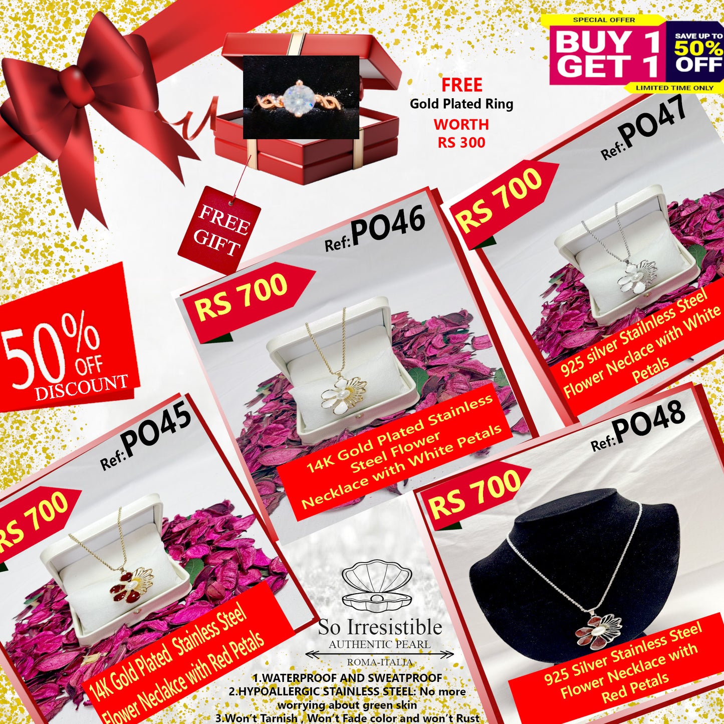 Plated Stainless Steel Flower Petal Necklace Collection