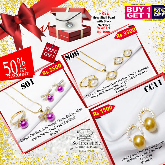 Rhodium Gold Plated Sets with Authentic Certified Pearls