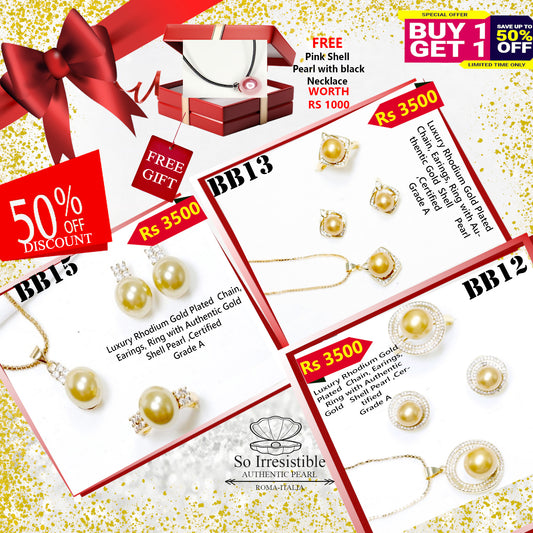 Rhodium Gold Plated Sets with Authentic Shell Pearls