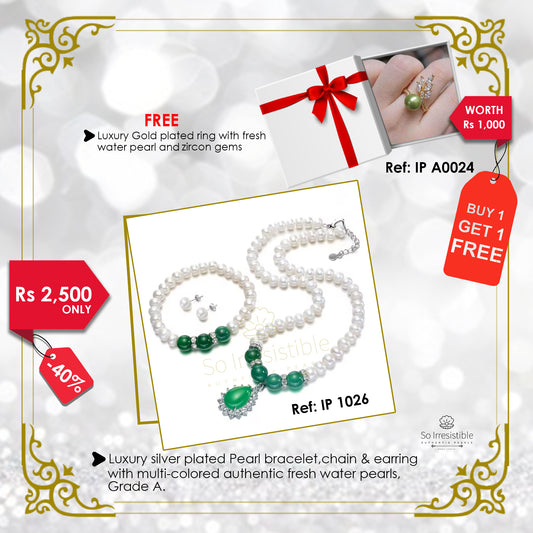 IP 1026 - Set of Luxury Pearl bracelet, necklace & earring