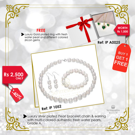 IP 1052 - Set of Luxury Pearl bracelet, necklace & earring