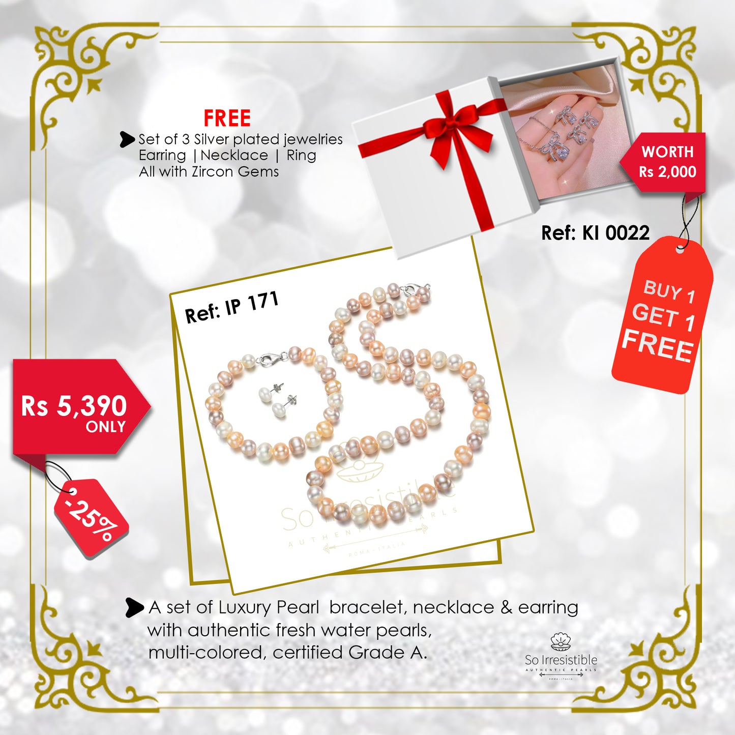 IP 171 - Set of Luxury Pearl bracelet, necklace & earring