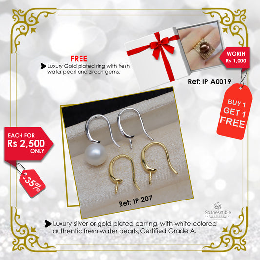 IP 207 - Luxury silver or gold plated hook earring