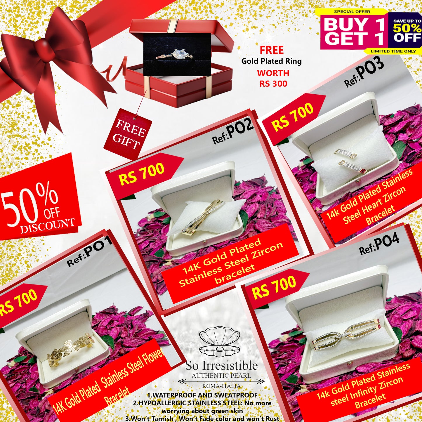 14k Gold Plated Stainless Steel Bracelet Collection - Classic & Modern Designs