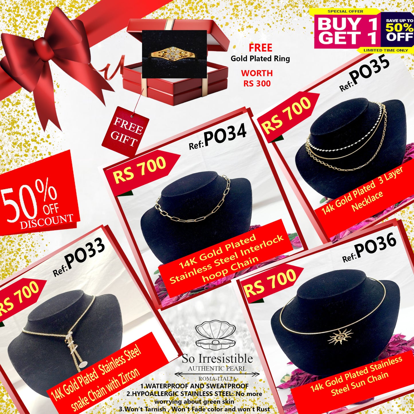 14k Gold Plated Stainless Steel Chain Collection - Designer Necklaces